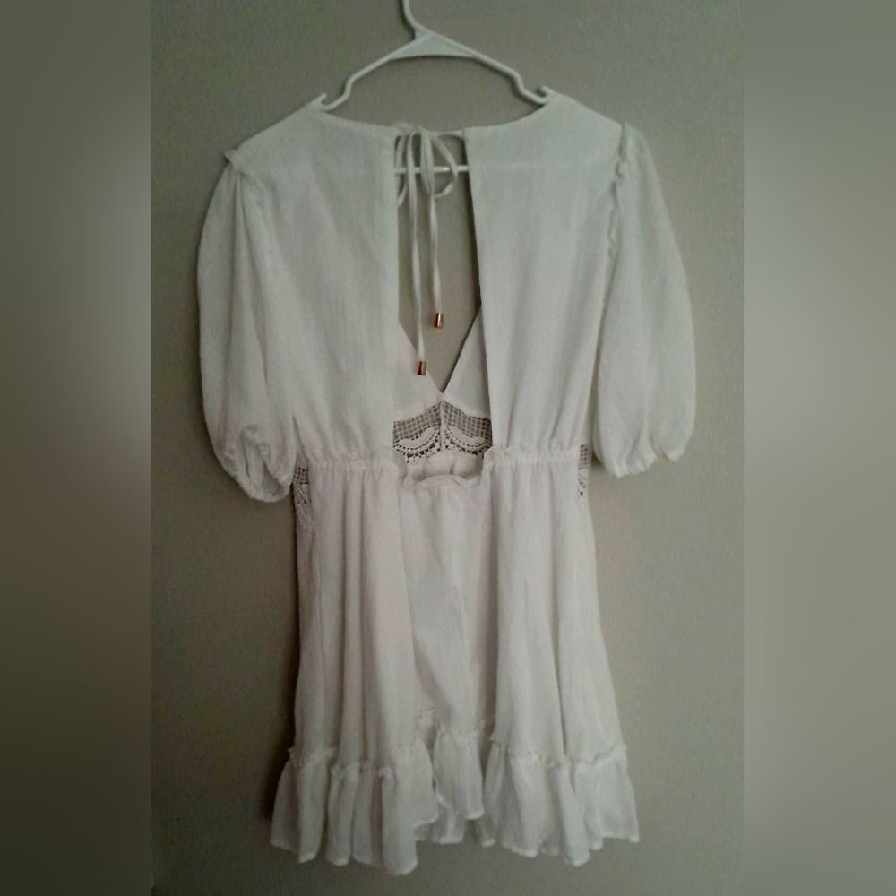 Lulu's White Ruched Puff Sleeve Mini Dress - Picture 5 of 7